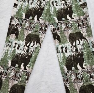 Hand crafted Bear Print Flannel Lounge Pants in Green and Brown